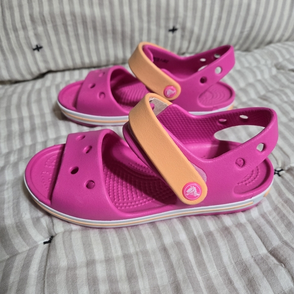 CROCS Other - Crocs Girls Pink & Orange Hook & Loop Sandals, size 12C New